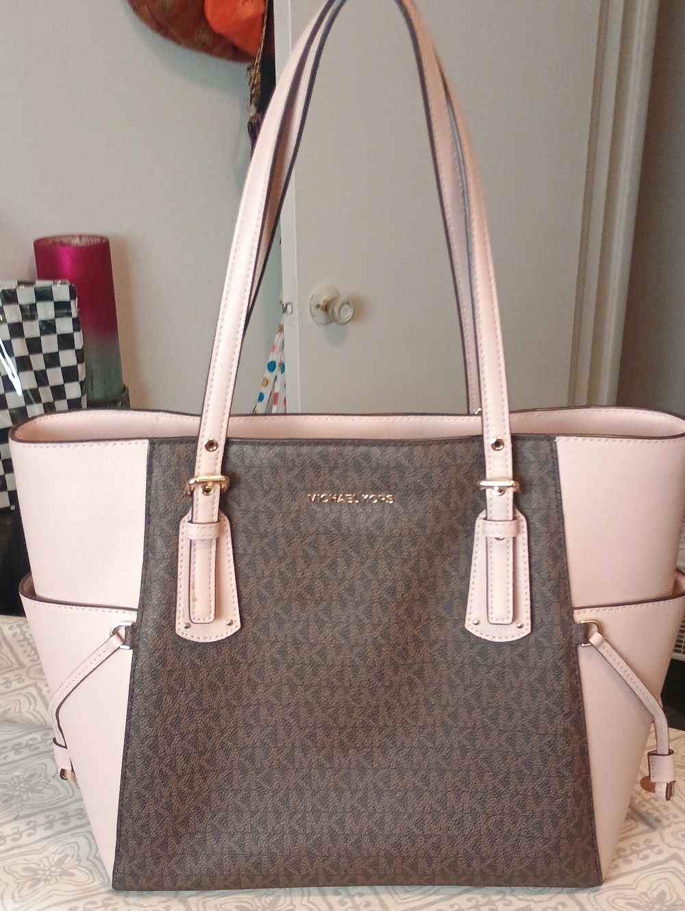 Michael Kors Pink and Brown Signature Tote